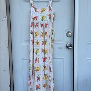 White Fruit-Print Maxi Dress